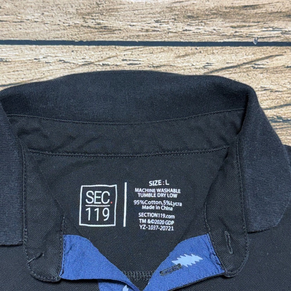 Section 119 Polo Shirt Men Large Black Grateful Dead Lightning Bolt Pique Knit - Picture 3 of 6